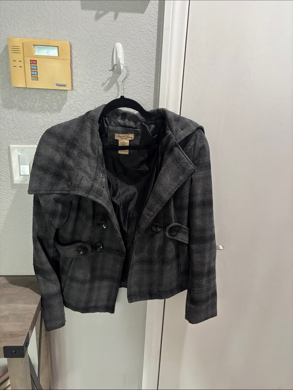 Paris Blues Dark Gray Plaid Peacoat Jacket